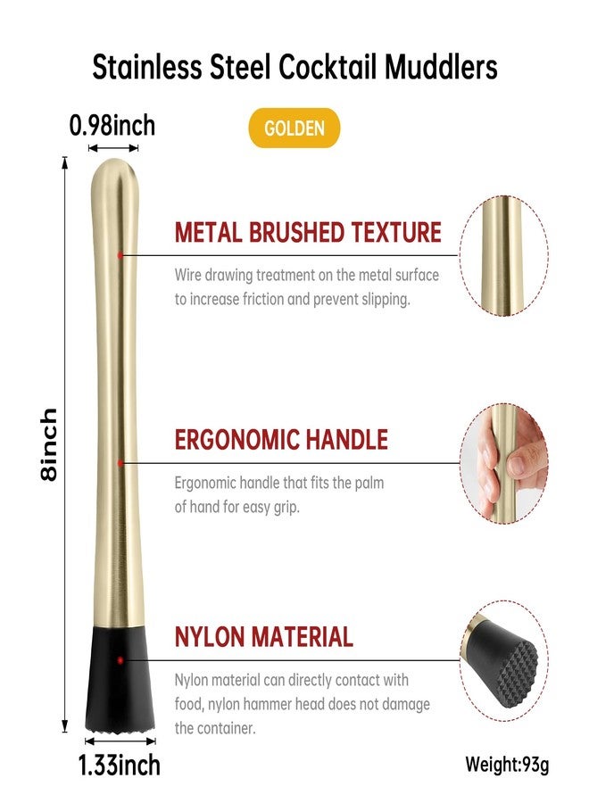 eispap 8 Inch Stainless Steel Cocktail Muddler and Mixing Spoon Home Bar Tool Set - Create Delicious Mojitos Old Fashioned/Mint Julep/Other Fruit Based Drinks (Gold) - Image 2